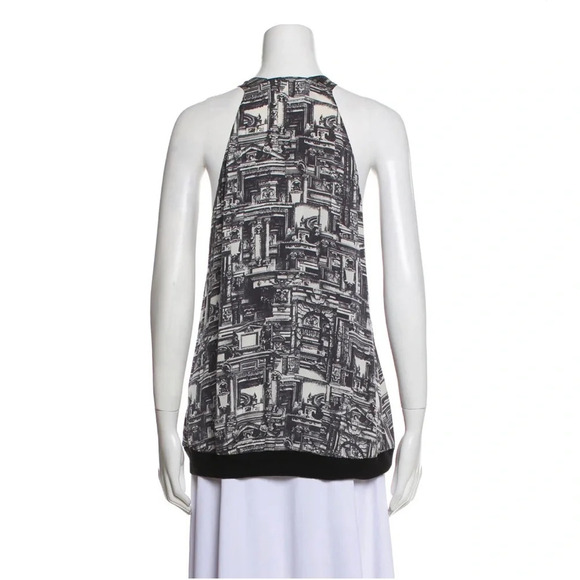 3.1 PHILLIP LIM Silk Printed Tank Top V-neck Black White Size S - Picture 3 of 10